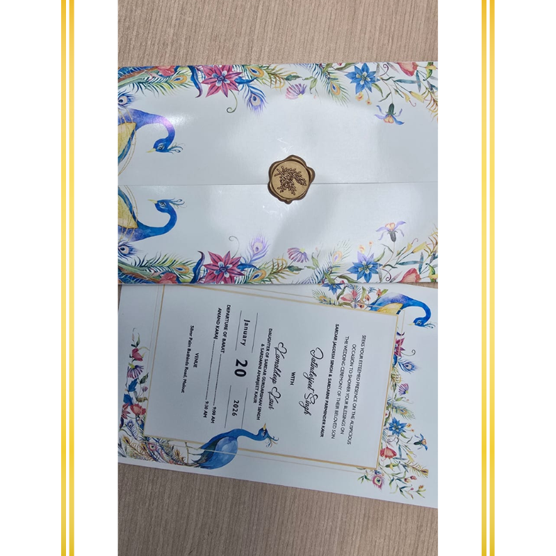 Desi Peacock Style Paradise Wedding Invitation Card - Image 2